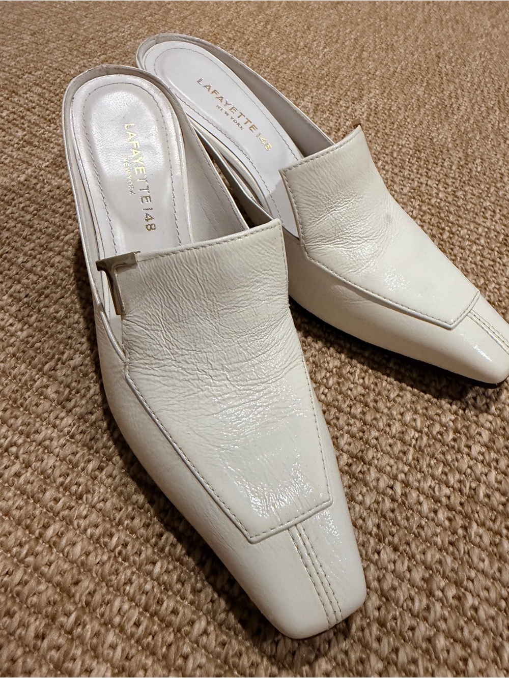 Lafayette 148 New York Cream Leather Pointed Slip-On Mules
